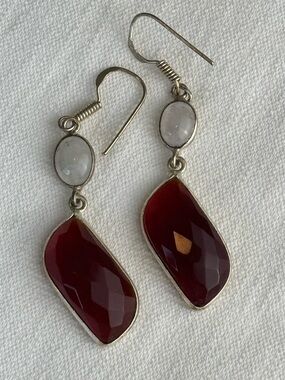 Bundle 2 for $30! Garnet and Moonstone Earrings 925 Silver Mark Hook